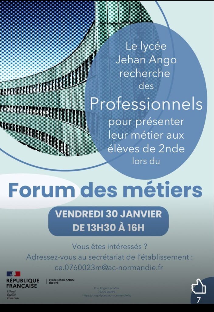 Forum des métiers – le 30 janvier à Dieppe
